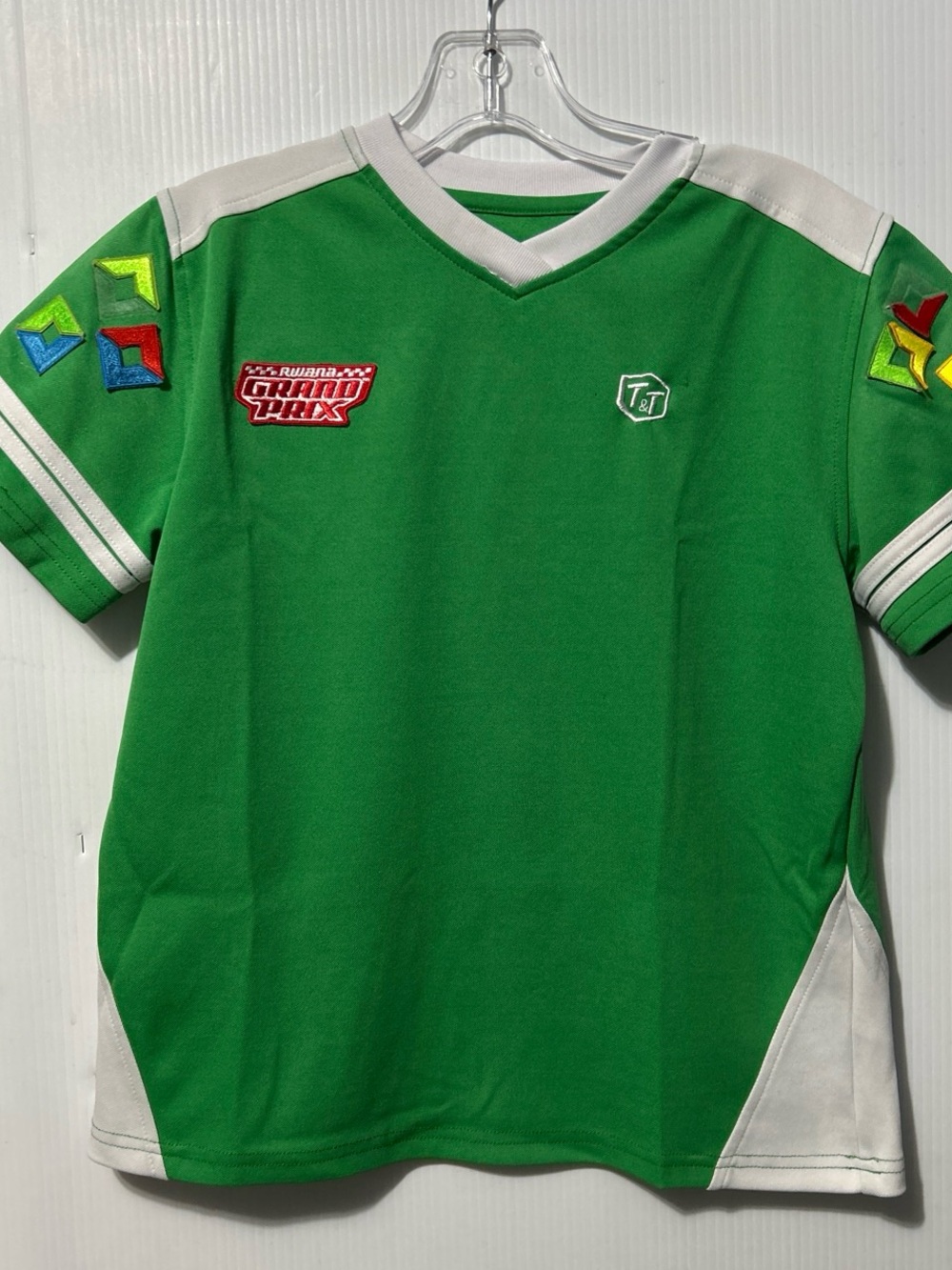 Green Kids Racing Jersey with Accent Patches